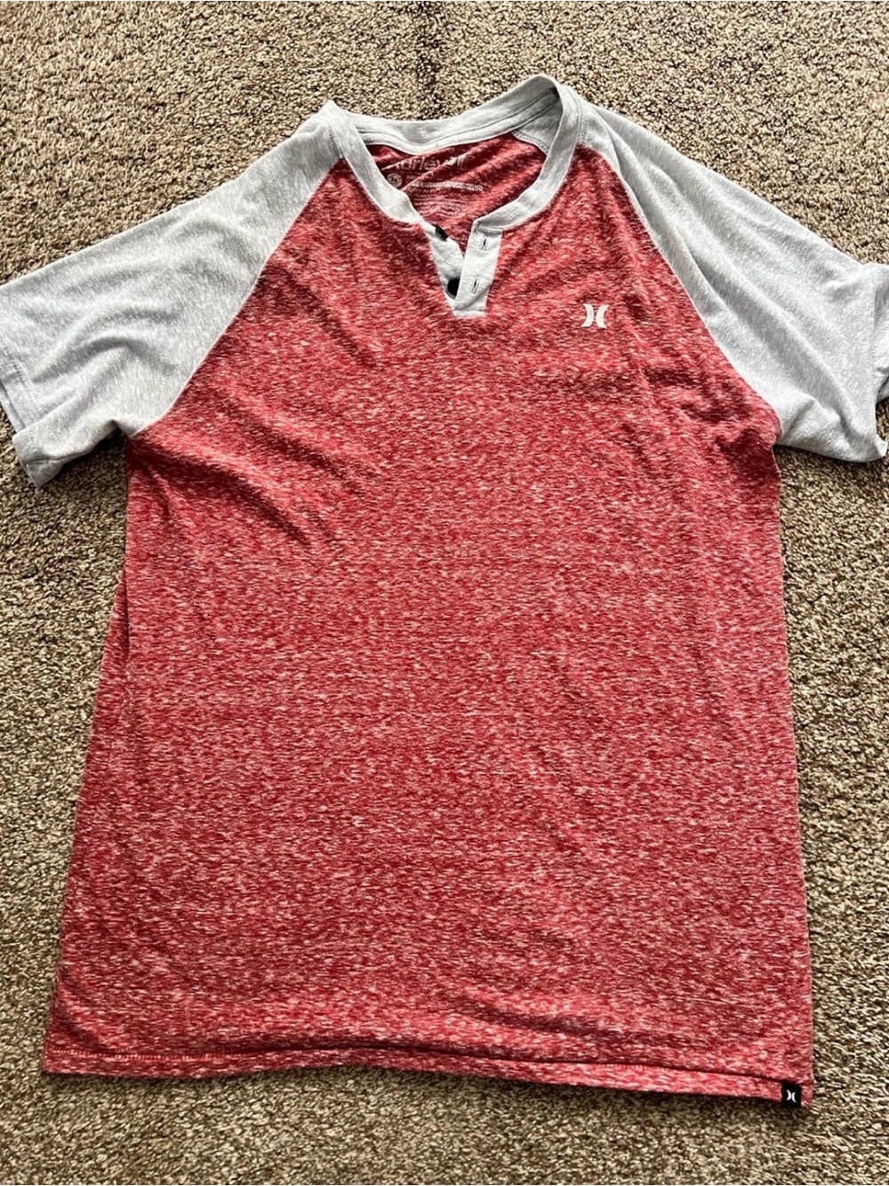 Hurley Red Heather Raglan Henley with Light Gray Sleeves